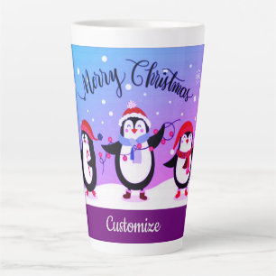 Tasse Latte Manchots personnalisés de vacances mignons 2