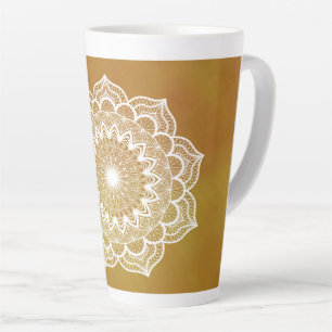 Tasse Latte Mandala blanc sur fond doré