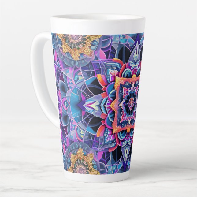 Tasse Latte Mandala bleu décoratif Extraordinaire (Angle gauche)
