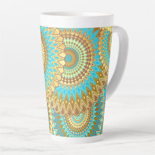 Tasse Latte Mandala bleu marron or chevauchant