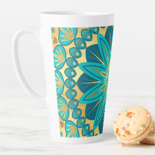Tasse Latte Mandala Fleur Or Bleu