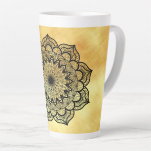 Tasse Latte Mandala noir sur fond or doux