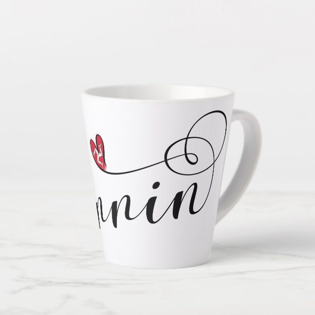 Tasse Latte Mannin, Isle of Man Drapeau Heart, Manx (Angle droit)