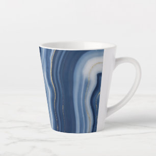 Tasse Latte Marbre Liquide Abstrait Bleu Nuit Or Élégant 