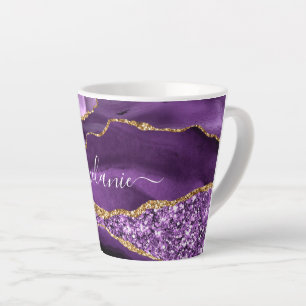Tasse Latte Marbre Parties scintillant or violet Nom personnal
