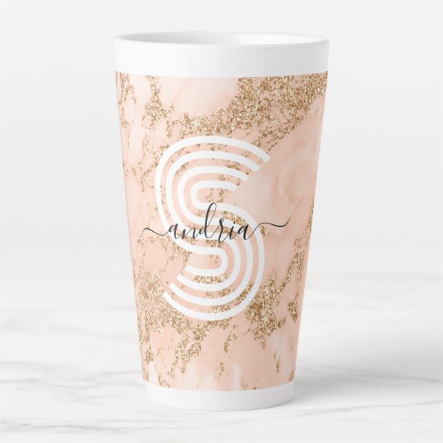 Tasse Latte Marbre rose Parties scintillant or, Nom du script  (Devant)