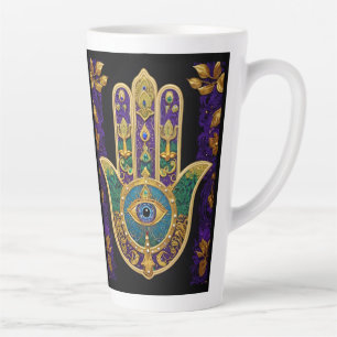 Tasse Latte Mardi Gras Or Violet Vert Hamsas Art