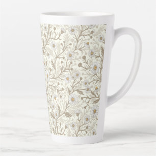 Tasse Latte Marguerites en blanc et marron sur fond blanc cass