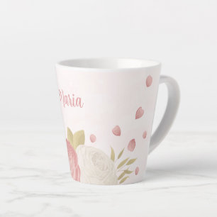 Tasse Latte Mariage floral romantique rose blanc et or