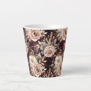 Tasse Latte Mariage Floral Rouge Bourgogne Blush