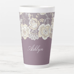 Tasse Latte Mariage Romantique Orchidée Violette Fête de Fianç