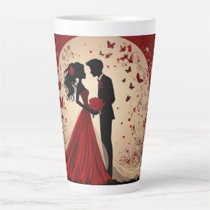 Tasse Latte Mariage Rouge Romantique Silhouette de la Mariée e