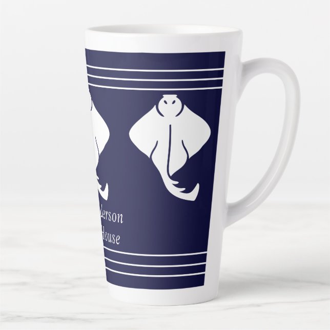 Tasse Latte Marine Bleu Côtier Nautique Stingray Manta Ray (Droite)