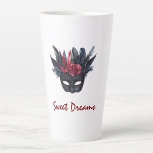 Tasse Latte Masque blanc noir bordeaux rouge plumes