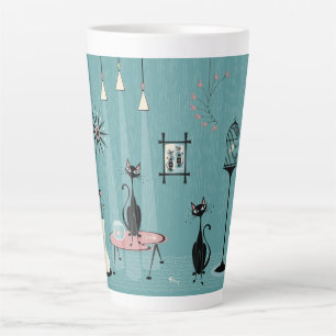 Tasse Latte Mauvais Milieu du Siècle / Chat à main rouge II B