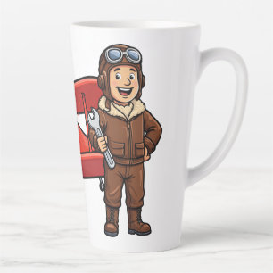 Tasse Latte Mécanicien de dessin animé mignon avec illustratio