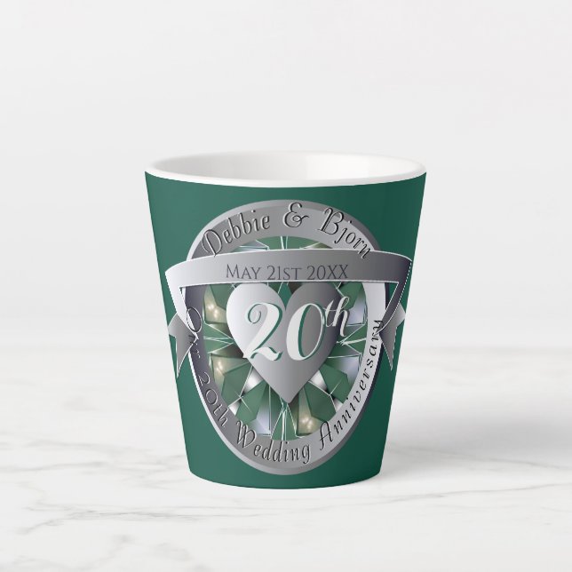 Tasse Latte Médaille du coeur d'émeraude du 20e anniversaire d (Devant)