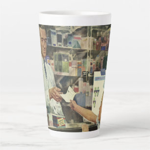 Tasse Latte Médecine Ancienne, Pharmacien et Fille à la Pharma