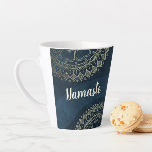 Tasse Latte Méditation Yoga Instructeur Gold Mandala Marine Bl
