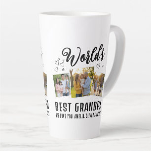 Tasse Latte Meilleur Papy du Monde Collage Personnalisé avec 3