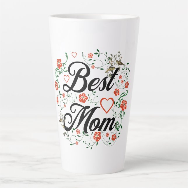 Tasse Latte Meilleure Maman Design Floral Élégant (Devant)