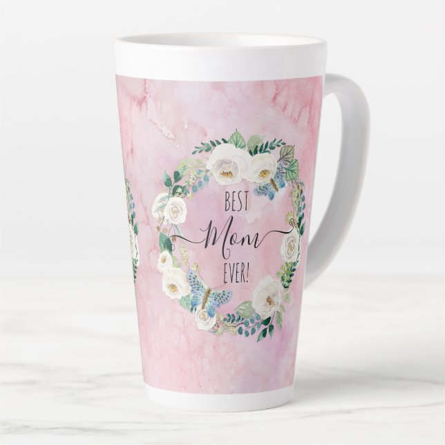 Tasse Latte Meilleure maman jamais rose n blanc aquarelle flor (Angle droit)