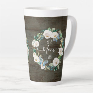 Tasse Latte Meilleure Maman Jamais Rustique Blanc Floral Aquar