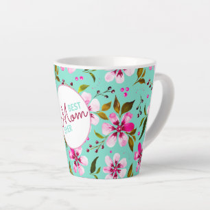 Tasse Latte Meilleure Maman Personnalisée Aqua et Floral Rose