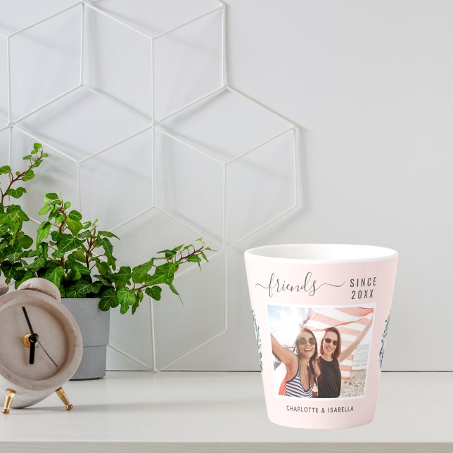 Tasse Latte Meilleurs amis photo noms eucalyptus vert rose (Créateur téléchargé)