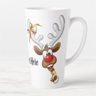 Tasse Latte Mème de Noël drôle de renne qui regarde par-dessus