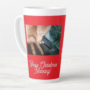 Tasse Latte Meow Christmas Morning, photo, texte, remplaçable
