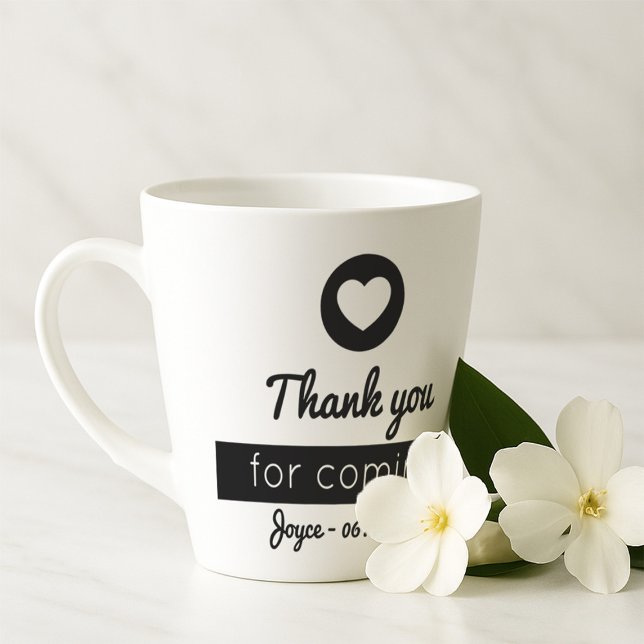 Tasse Latte Merci d'être venu Cœur moderne noir et blanc (Créateur téléchargé)
