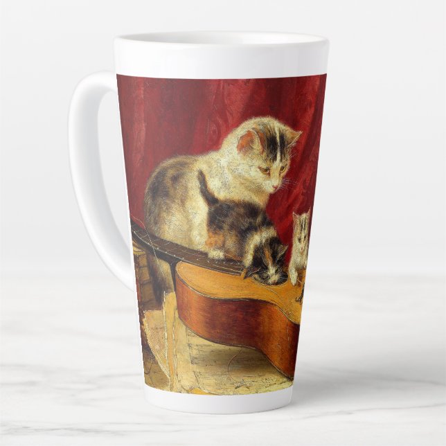 Tasse Latte Mère Chat et chatons Jouer avec la guitare (Angle gauche)