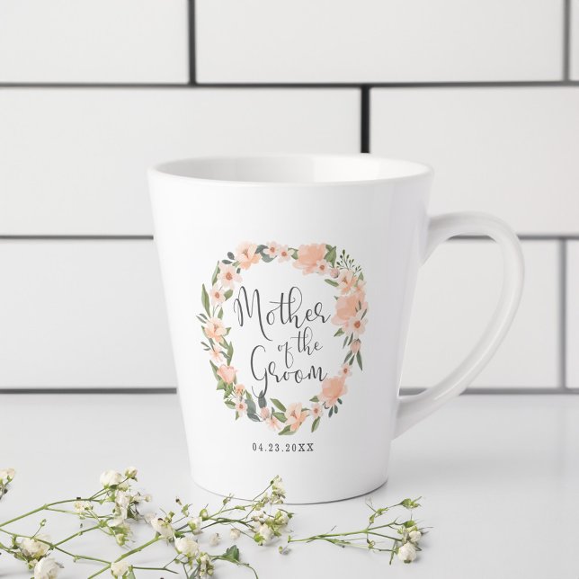 Tasse Latte Mère De La Groom Floral Aquarelle Wreath Photo (Mother Of The Groom Floral Watercolor Wreath Photo Latte Mug)