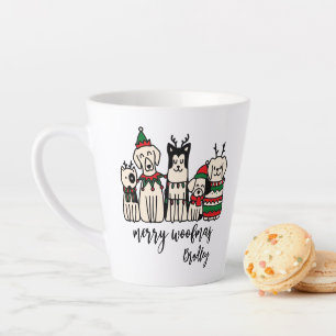 Tasse Latte Merry Woofmas Chiens mignons Noël Nom personnalisé