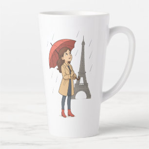 Tasse Latte Merveille Parisienne" – Jeune fille avec un parapl