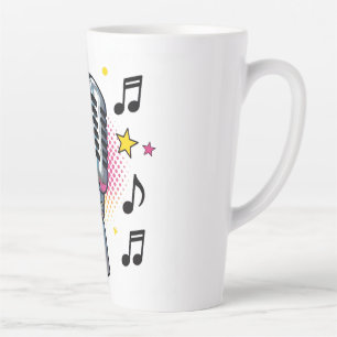 Tasse Latte Microphone pop avec des étoiles colorées et des no