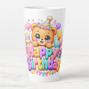 Tasse Latte Mignon Kawaii Joyeux Anniversaire Ours en Peluche 