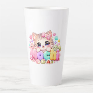 Tasse Latte Mignon Mochi Chat Nom Pastel Rose Étincelant K