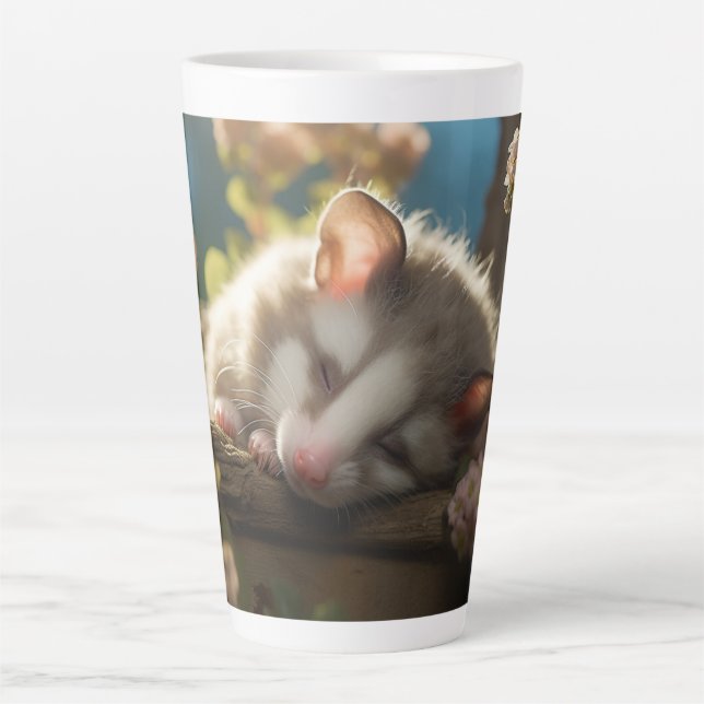 Tasse Latte Mignonne bébé possum dormant dans le jardin (Devant)