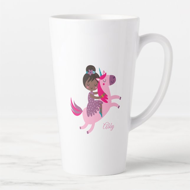 Tasse Latte Mignonne Black Haired Girl équitation sur une lico (Droite)