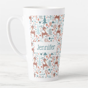 Tasse Latte Mignonne cerf en Forêt Whimsical Noël Motif