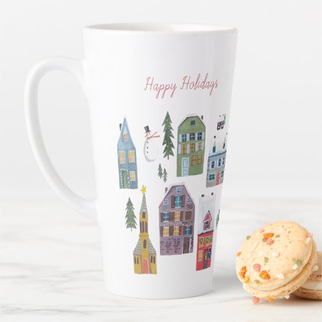 Tasse Latte Mignonnes vacances hiver neige maisons de Noël (En situation)