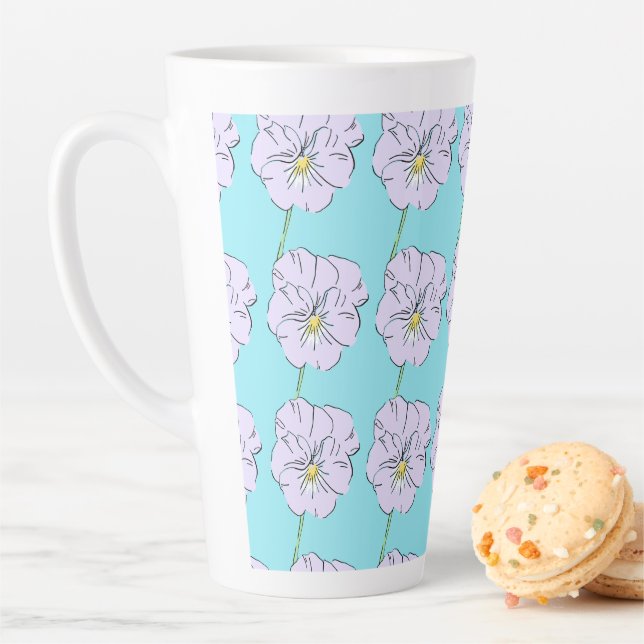 Tasse Latte Mikitiez bleu minuscule motif de fleurs blanches (En situation)