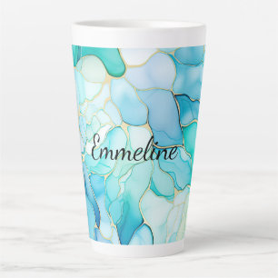 Tasse Latte Mint Aqua Pearl Marbre or