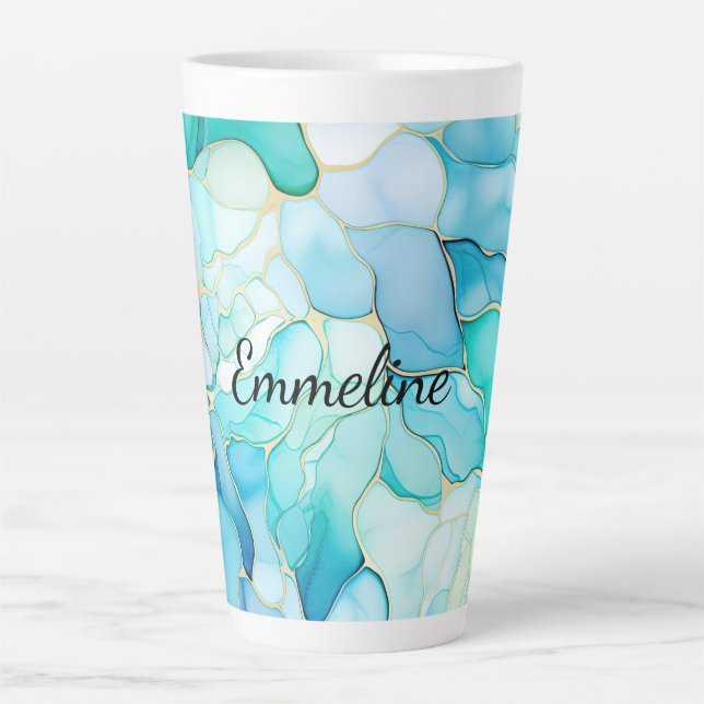 Tasse Latte Mint Aqua Pearl Marbre or (Devant)