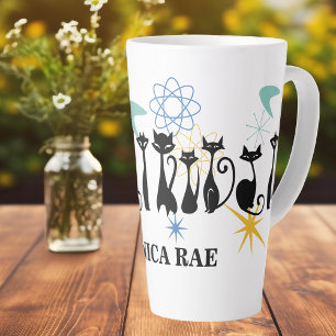 Tasse Latte Mmilieu du siècle moderne les années 50 Black Cats