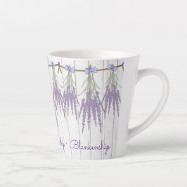 Tasse Latte Modèle de monogramme à fleurs de lavande rustique