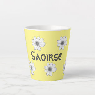 Tasse Latte Modèle floral Nom personnalisé jaune