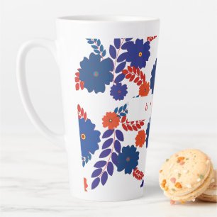 Tasse Latte Modèle vectoriel simple de fleurs bleues